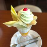 いわき市平「モカージュ」【夏限定　メロンパフェ】暑い夏に、さっぱりとしたパフェはいかが？